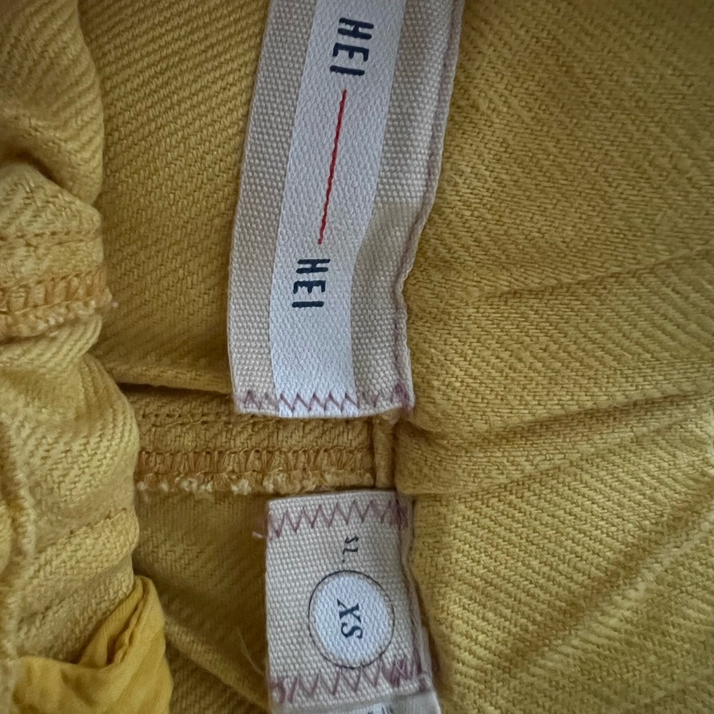 HEI HEI Pants Womens XS Yellow Fair Weather Wide Leg Crop Linen Anthro - Picture 5 of 5